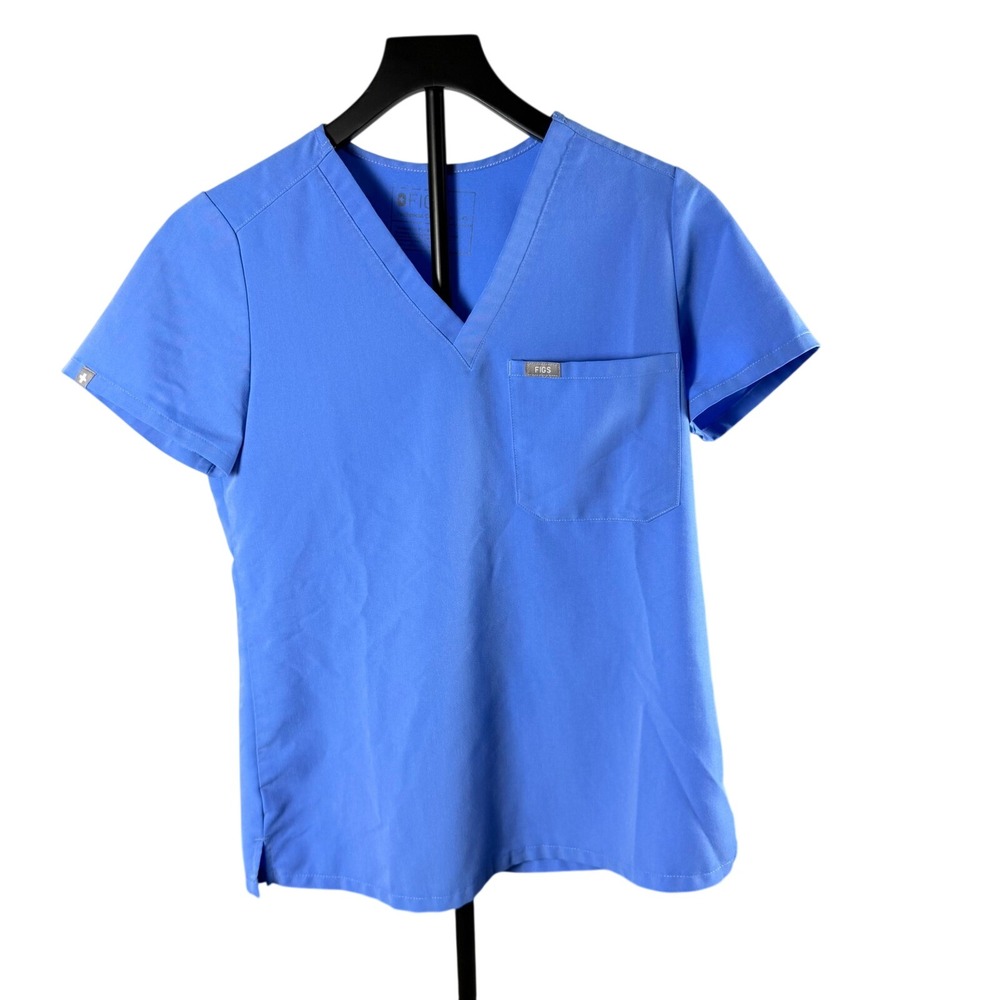 Figs Technical Collection Womens XS Scrub Top V-Neck Blue One Pocket Medical